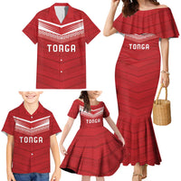Custom Pacific Rugby Spirit Family Matching Mermaid Dress and Hawaiian Shirt Tonga Ngatu Pride Red Edition - Polynesian Pride
