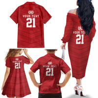Custom Pacific Rugby Spirit Family Matching Off The Shoulder Long Sleeve Dress and Hawaiian Shirt Tonga Ngatu Pride Red Edition - Polynesian Pride