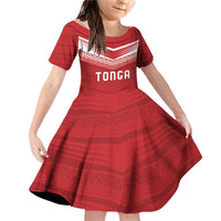Custom Pacific Rugby Spirit Family Matching Off Shoulder Short Dress and Hawaiian Shirt Tonga Ngatu Pride Red Edition - Polynesian Pride