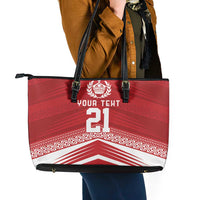 Custom Pacific Rugby Spirit Leather Tote Bag Tonga Ngatu Pride Red Edition - Polynesian Pride