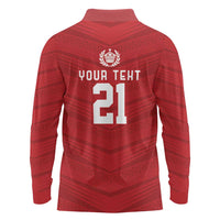 Custom Pacific Rugby Spirit Long Sleeve Polo Shirt Tonga Ngatu Pride Red Edition - Polynesian Pride