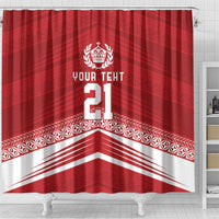 Custom Pacific Rugby Spirit Shower Curtain Tonga Ngatu Pride Red Edition - Polynesian Pride