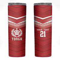 Custom Pacific Rugby Spirit Skinny Tumbler Tonga Ngatu Pride Red Edition - Polynesian Pride