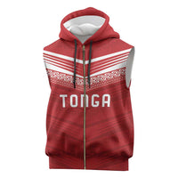 Custom Pacific Rugby Spirit Sleeveless Zip Hoodie Tonga Ngatu Pride Red Edition LT9 Red - Polynesian Pride