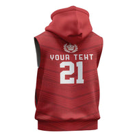 Custom Pacific Rugby Spirit Sleeveless Zip Hoodie Tonga Ngatu Pride Red Edition LT9 - Polynesian Pride