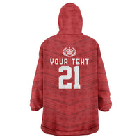 Custom Pacific Rugby Spirit Wearable Blanket Hoodie Tonga Ngatu Pride Red Edition - Polynesian Pride