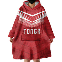 Custom Pacific Rugby Spirit Wearable Blanket Hoodie Tonga Ngatu Pride Red Edition - Polynesian Pride