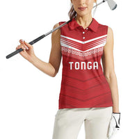 Custom Pacific Rugby Spirit Women Sleeveless Polo Shirt Tonga Ngatu Pride Red Edition - Polynesian Pride