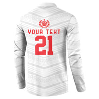 Custom Pacific Rugby Spirit Button Sweatshirt Tonga Ngatu Pride White Edition - Polynesian Pride
