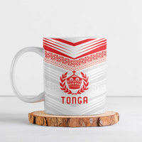 Custom Pacific Rugby Spirit Ceramic Mug Tonga Ngatu Pride White Edition - Polynesian Pride