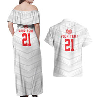 Custom Pacific Rugby Spirit Couples Matching Off Shoulder Maxi Dress and Hawaiian Shirt Tonga Ngatu Pride White Edition - Polynesian Pride