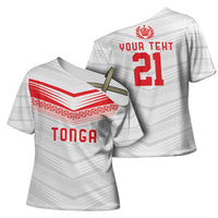 Custom Pacific Rugby Spirit Cross Shoulder Shirt Tonga Ngatu Pride White Edition - Polynesian Pride