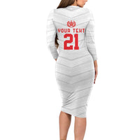 Custom Pacific Rugby Spirit Family Matching Long Sleeve Bodycon Dress and Hawaiian Shirt Tonga Ngatu Pride White Edition - Polynesian Pride