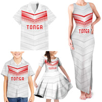 Custom Pacific Rugby Spirit Family Matching Tank Maxi Dress and Hawaiian Shirt Tonga Ngatu Pride White Edition - Polynesian Pride