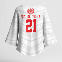Custom Pacific Rugby Spirit Kimono Sleeve Blouse Tonga Ngatu Pride White Edition - Polynesian Pride