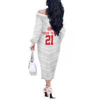 Custom Pacific Rugby Spirit Off The Shoulder Long Sleeve Dress Tonga Ngatu Pride White Edition - Polynesian Pride