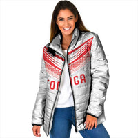 Custom Pacific Rugby Spirit Padded Jacket Tonga Ngatu Pride White Edition - Polynesian Pride