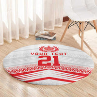 Custom Pacific Rugby Spirit Round Carpet Tonga Ngatu Pride White Edition - Polynesian Pride