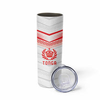 Custom Pacific Rugby Spirit Skinny Tumbler Tonga Ngatu Pride White Edition - Polynesian Pride