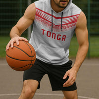 Custom Pacific Rugby Spirit Sleeveless Hoodie Tonga Ngatu Pride White Edition - Polynesian Pride