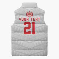 Custom Pacific Rugby Spirit Sleeveless Puffer Jacket Tonga Ngatu Pride White Edition - Polynesian Pride