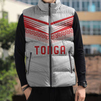 Custom Pacific Rugby Spirit Sleeveless Puffer Jacket Tonga Ngatu Pride White Edition - Polynesian Pride