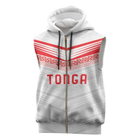 Custom Pacific Rugby Spirit Sleeveless Zip Hoodie Tonga Ngatu Pride White Edition LT9 White - Polynesian Pride