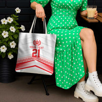 Custom Pacific Rugby Spirit Tote Bag Tonga Ngatu Pride White Edition - Polynesian Pride