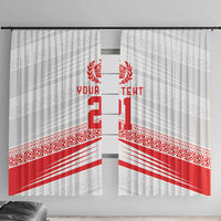Custom Pacific Rugby Spirit Window Curtain Tonga Ngatu Pride White Edition - Polynesian Pride