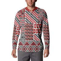 Aotearoa Kowhaiwhai Taniko Patchwork Motifs Button Sweatshirt LT9 - Polynesian Pride