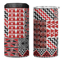 Aotearoa Kowhaiwhai Taniko Patchwork Motifs 4 in 1 Can Cooler Tumbler LT9 One Size: 16 oz Red - Polynesian Pride