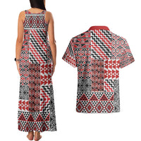 Aotearoa Kowhaiwhai Taniko Patchwork Motifs Couples Matching Tank Maxi Dress and Hawaiian Shirt LT9 - Polynesian Pride