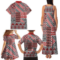 Aotearoa Kowhaiwhai Taniko Patchwork Motifs Family Matching Tank Maxi Dress and Hawaiian Shirt