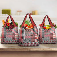 Aotearoa Kowhaiwhai Taniko Patchwork Motifs Grocery Bag LT9 3-pack One Size Red - Polynesian Pride