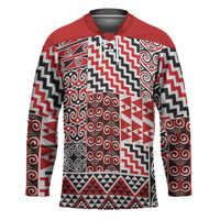 Aotearoa Kowhaiwhai Taniko Patchwork Motifs Hockey Jersey LT9 Unisex Red - Polynesian Pride