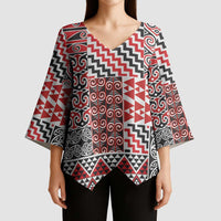 Aotearoa Kowhaiwhai Taniko Patchwork Motifs Kimono Sleeve Blouse - Polynesian Pride