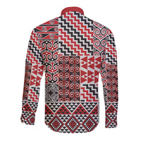 Aotearoa Kowhaiwhai Taniko Patchwork Motifs Long Sleeve Button Shirt LT9 - Polynesian Pride
