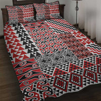 Aotearoa Kowhaiwhai Taniko Patchwork Motifs Quilt Bed Set LT9 Red - Polynesian Pride