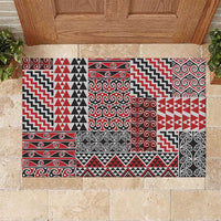 Aotearoa Kowhaiwhai Taniko Patchwork Motifs Rubber Doormat LT9 Red - Polynesian Pride