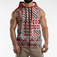 Aotearoa Kowhaiwhai Taniko Patchwork Motifs Sleeveless Zip Hoodie LT9