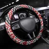 Aotearoa Kowhaiwhai Taniko Patchwork Motifs Steering Wheel Cover LT9 Universal Fit Red - Polynesian Pride