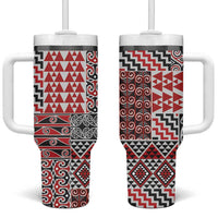 Aotearoa Kowhaiwhai Taniko Patchwork Motifs Tumbler With Handle LT9 One Size: 40 oz Red - Polynesian Pride