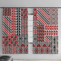 Aotearoa Kowhaiwhai Taniko Patchwork Motifs Window Curtain LT9 With Hooks Red - Polynesian Pride