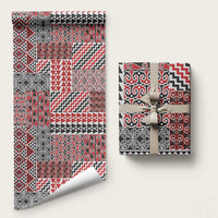 Aotearoa Kowhaiwhai Taniko Patchwork Motifs Wrapping Paper LT9 58" × 23" Red - Polynesian Pride