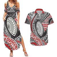 Aotearoa Maori Rugby Tribal Tattoo Couples Matching Summer Maxi Dress and Hawaiian Shirt Kowhaiwhai Taniko Patchwork Motifs