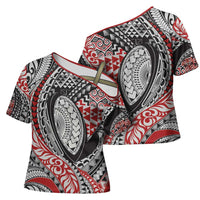 Aotearoa Maori Rugby Tribal Tattoo Cross Shoulder Shirt Kowhaiwhai Taniko Patchwork Motifs - Polynesian Pride