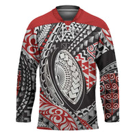 Aotearoa Maori Rugby Tribal Tattoo Hockey Jersey Kowhaiwhai Taniko Patchwork Motifs LT9 Unisex Red - Polynesian Pride