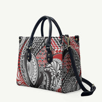 Aotearoa Maori Rugby Tribal Tattoo Leather Bag Kowhaiwhai Taniko Patchwork Motifs - Polynesian Pride
