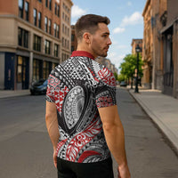 Aotearoa Maori Rugby Tribal Tattoo Zipper Polo Shirt Kowhaiwhai Taniko Patchwork Motifs - Polynesian Pride