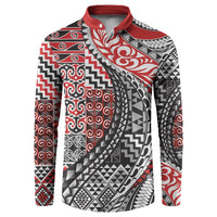 Aotearoa Maori Tribal Tattoo Button Sweatshirt Kowhaiwhai Taniko Patchwork Motifs LT9 Red - Polynesian Pride